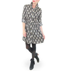 Black and Taupe Printed Shirtdress