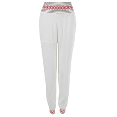 White Elastic Waist Pants with Smocked Waistband