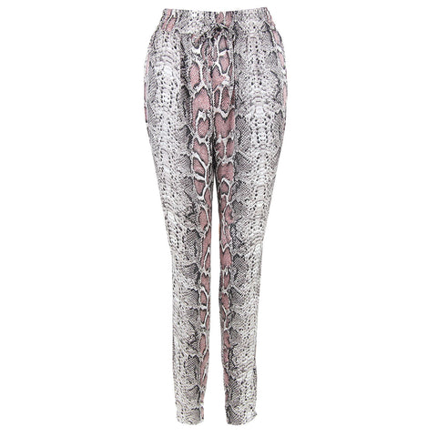 Pink Snakeskin Print Elastic Wasit Pants