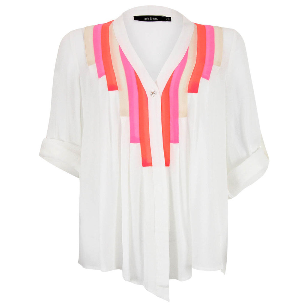 Ark and Co White Blouse with Neon Stripes