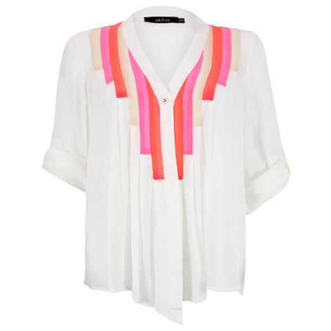 Single Button Vertical Color Block Blouse