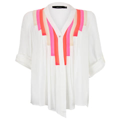 Ark and Co White Blouse with Neon Stripes