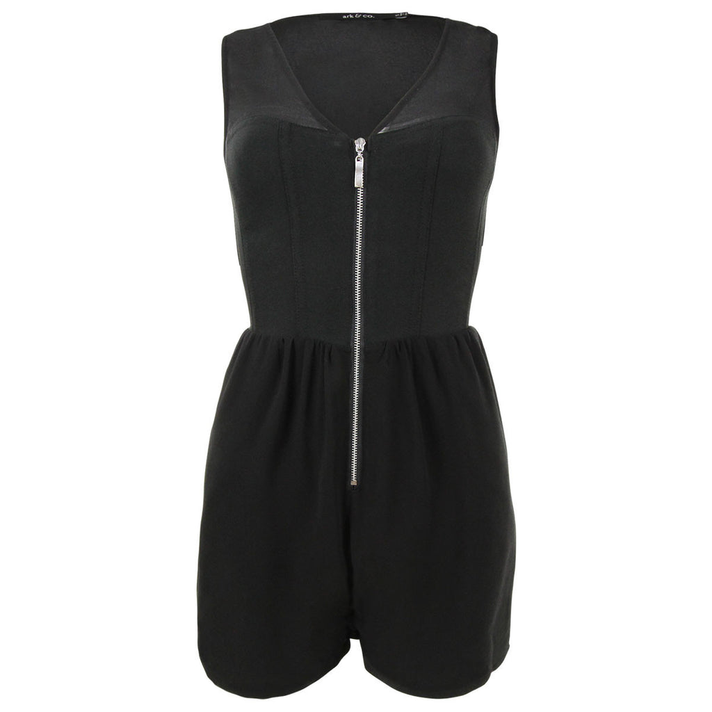 Black Zipper Front Romper
