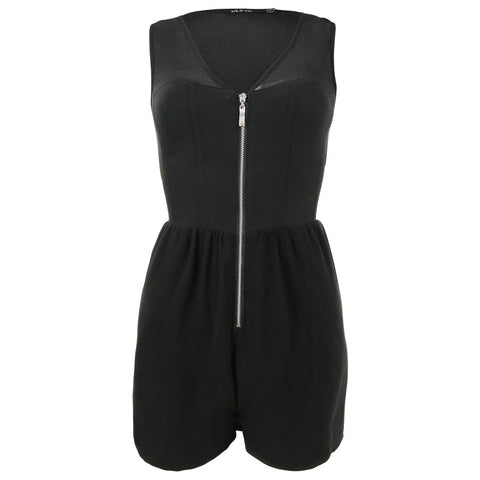 Black Zipper Front Romper