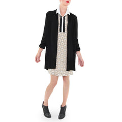 Aryn K Printed Shirtdress White and Warren Black Cardigan