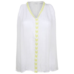 Aryn K White and Yellow Embroidered Button Down