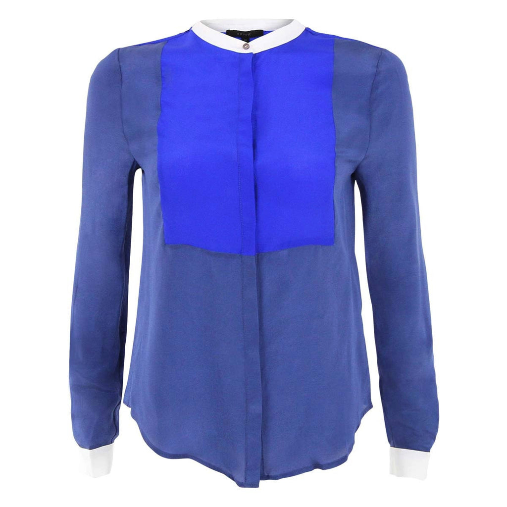 Aryn K Blue Silk Color Block Blouse