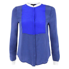 Aryn K Blue Silk Color Block Blouse