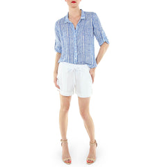 Bella Dahl Blue Printed Shirt with White Linen Shorts