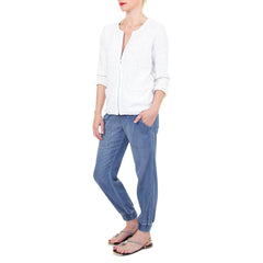 White and Warren Ivory Cardigan with Leather Trim