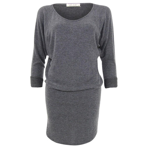 Long Sleeve Dolman Tunic Dress - Charcoal