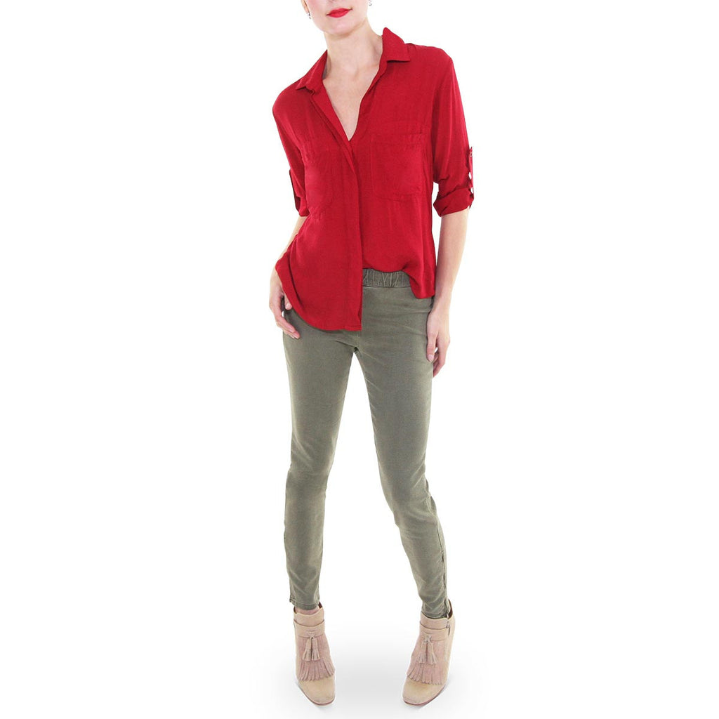 Side Zip Skinny Pant Army Green OrangeStore