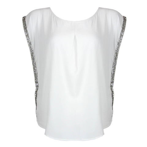 Calvi Top - Sleeveless in White with Sequin Detail