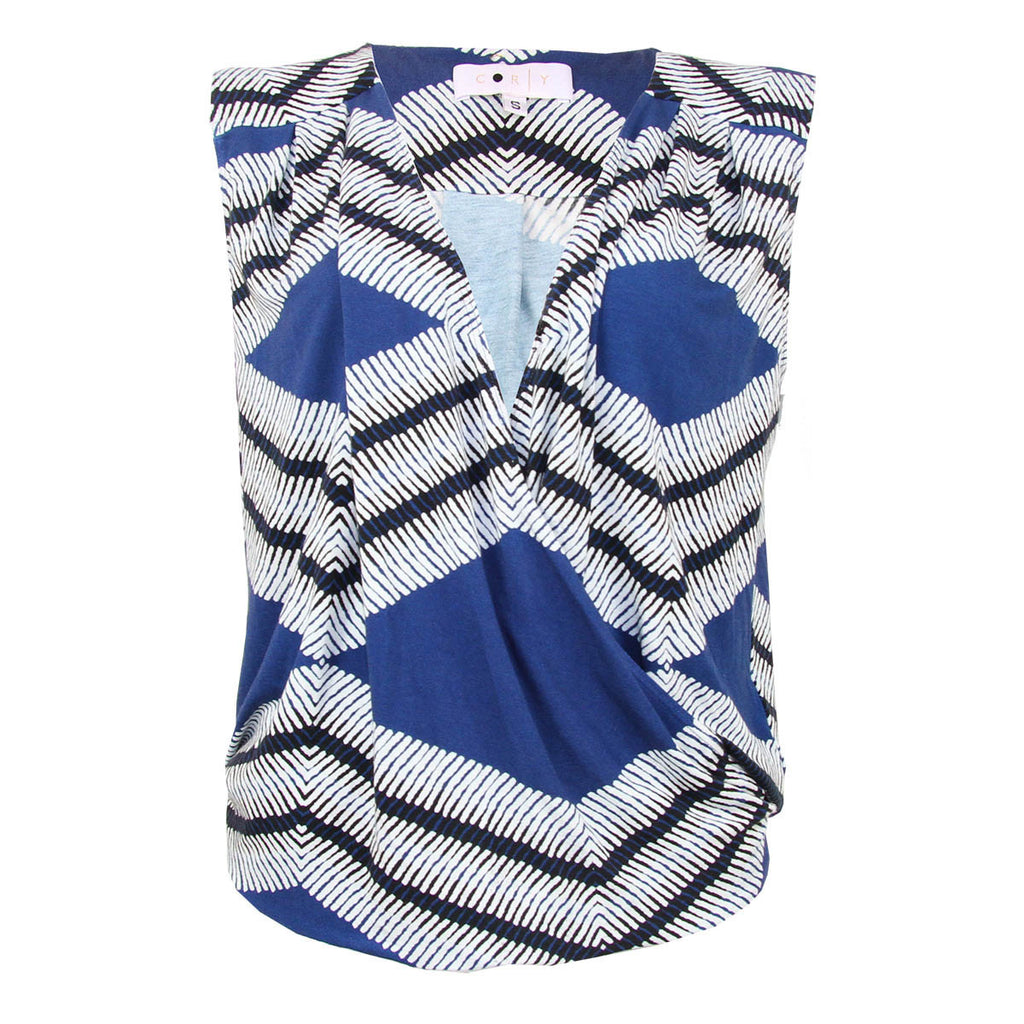 Corey Crystal Top in Blue Tribal Print