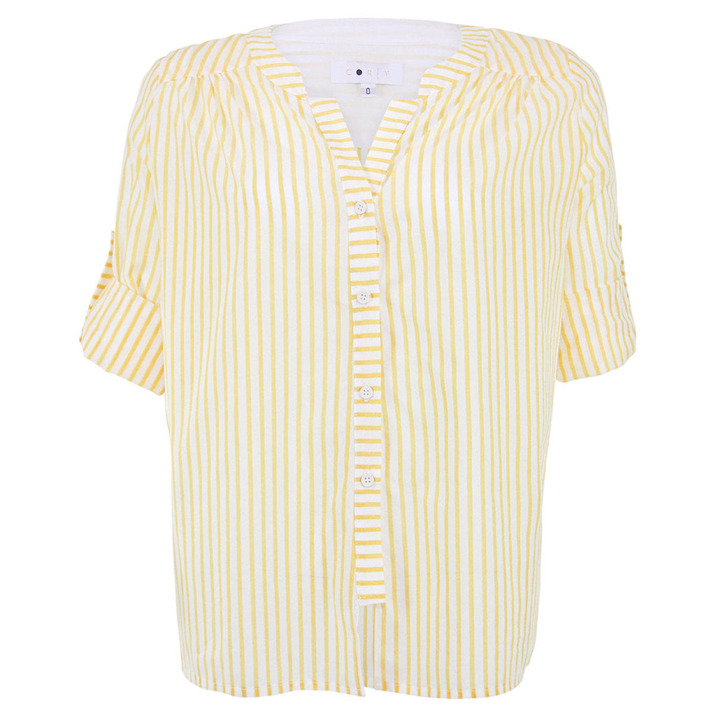 Corey Yellow and White Striped Button Down Shirt