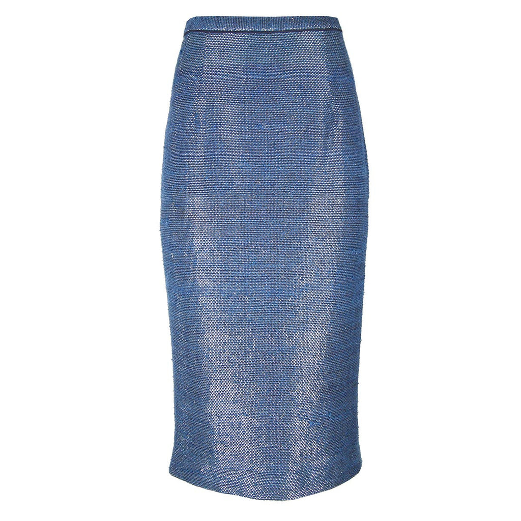 crop by david peck blue tweed handwoven pencil skirt