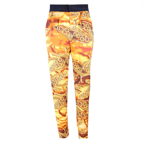 Gold Print Pant with Navy Tuxedo Stripe