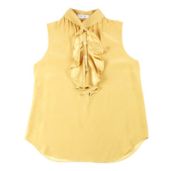 crop by david peck gold silk sleeveless button-up ruffle blouse