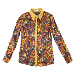 crop by david peck nature printed blouse with gold trim