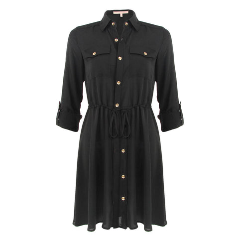 Black Drawstring Shirtdress