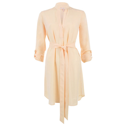 Rolled Sleeve Tunic Style Shirtdress - Peach