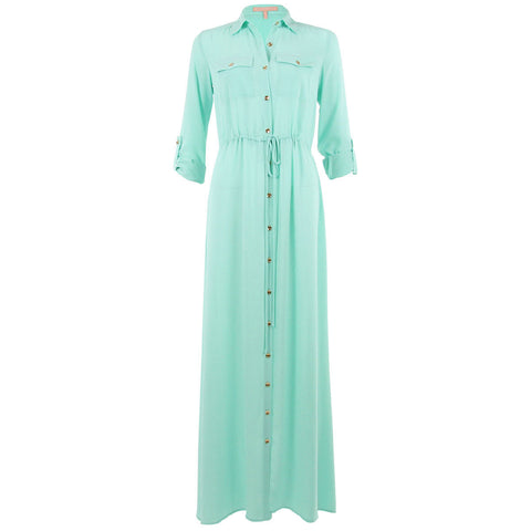 Mint Drawstring Maxi Shirtdress