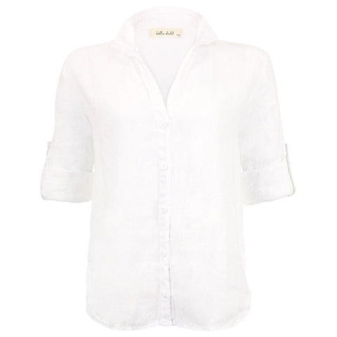 Capri Button Down Shirt in White Linen