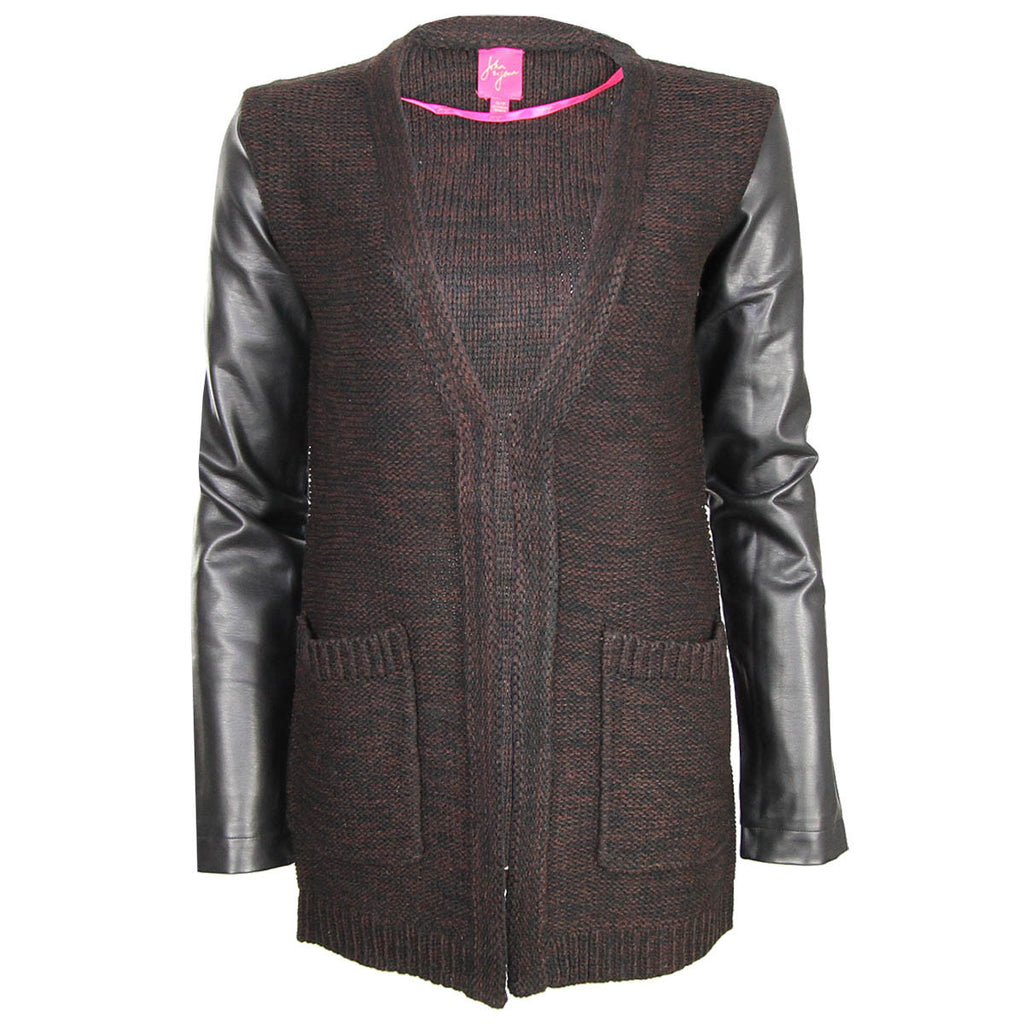 John & Jenn nursing friendly sweater with leather sleeves