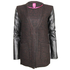 John & Jenn nursing friendly sweater with leather sleeves