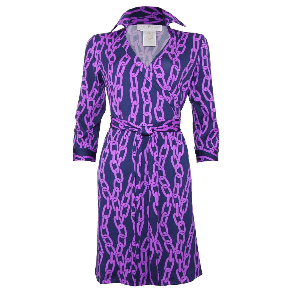 Julie Brown Navy and Purple Wrap Dress