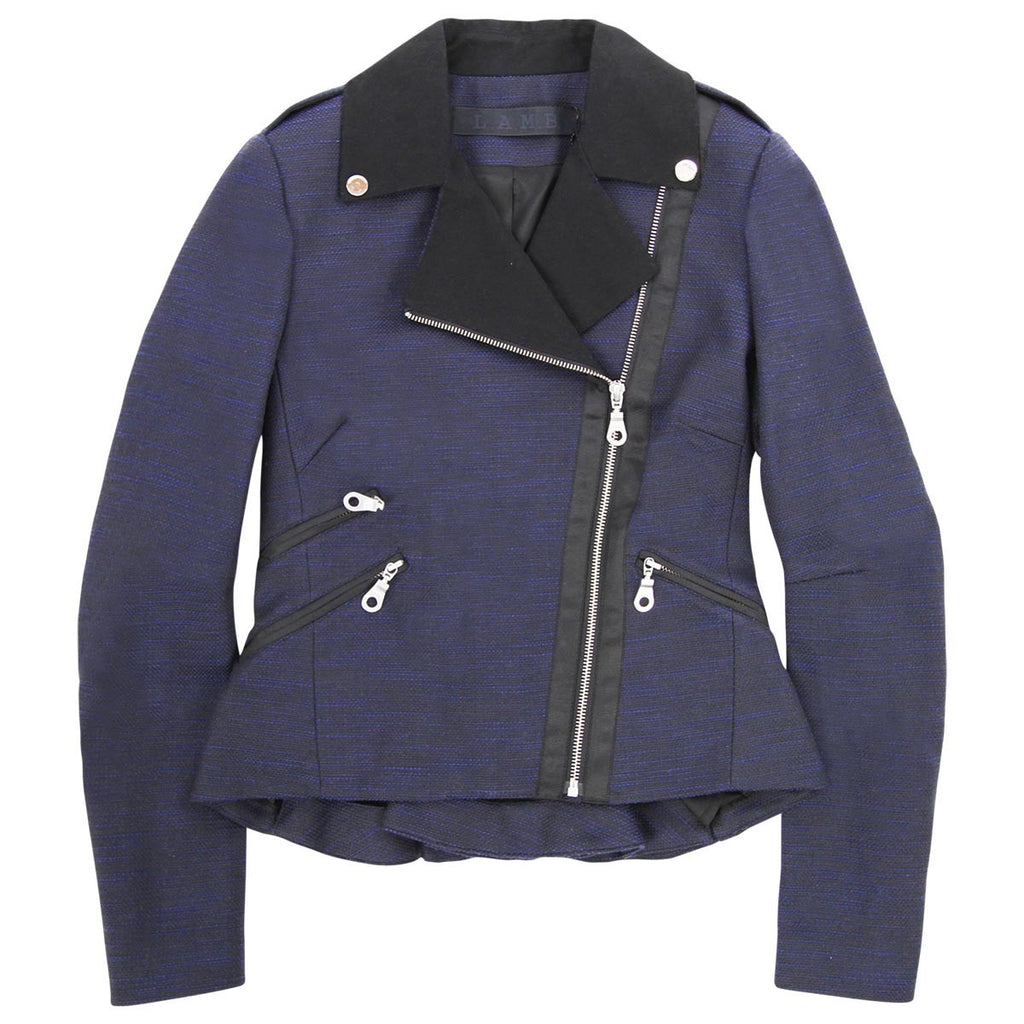 LAMB Navy Tweed Moto Jacket