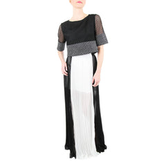 Black and White Long Skirt with Tweed Crop Top