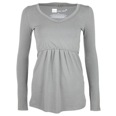 Grey Long Sleeve V-Neck T-Shirt