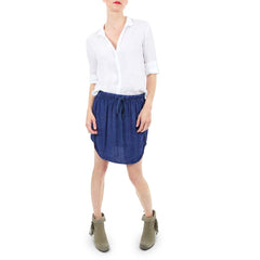 Bella Dahl White Linen Shirt with Odells Denim Track Skirt