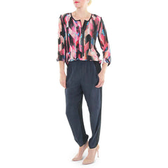 The Odells Geometric Print Zipper Blouse