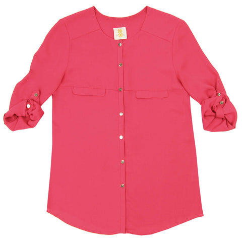 Red Lightweight Poly Collarless Blouse
