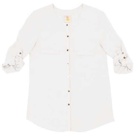 White Lightweight Poly Collarless Blouse