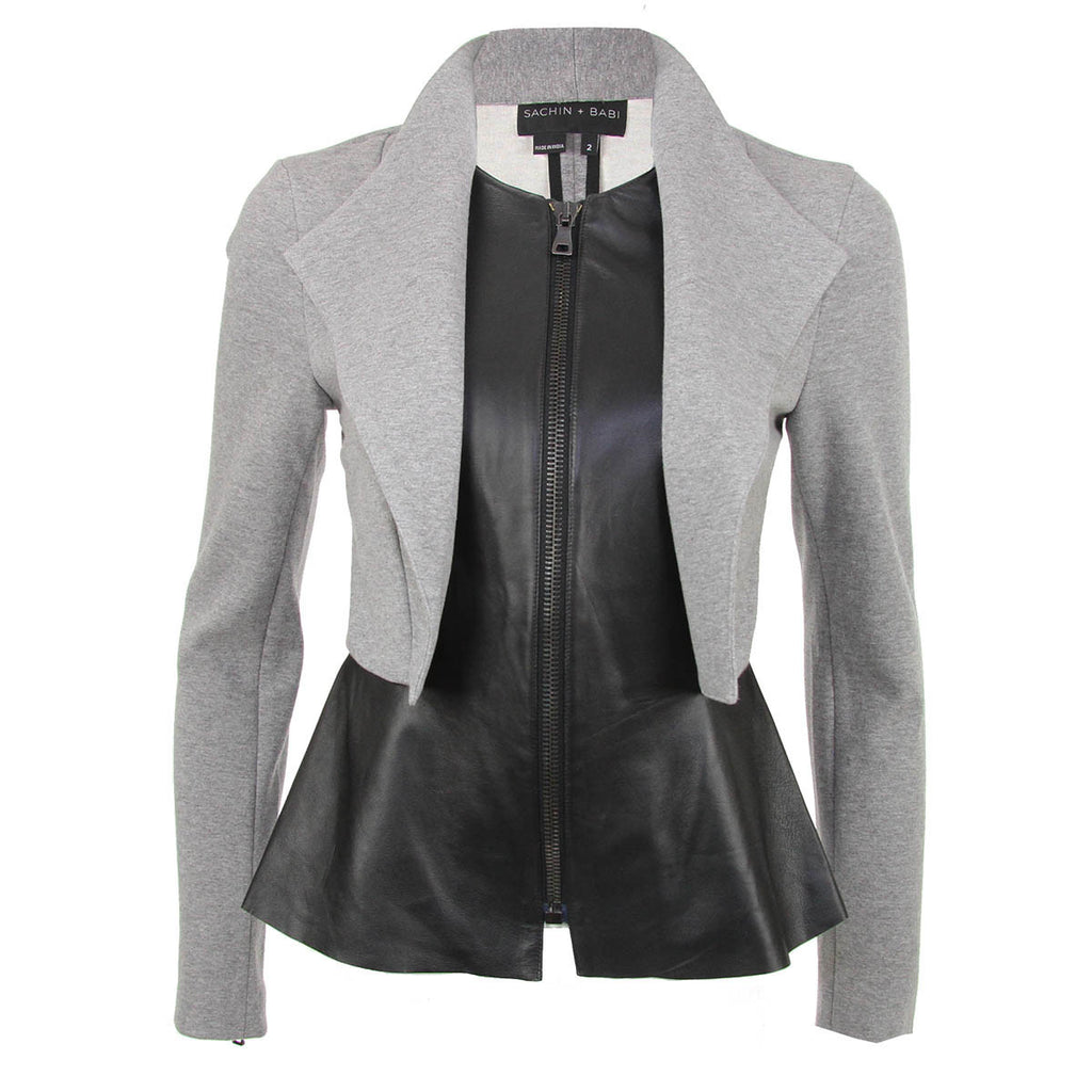 Sachin and Babi Aether Jacket - Gray and Black Leather Peplum