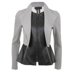 Sachin and Babi Aether Jacket - Gray and Black Leather Peplum