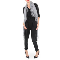 White and Warren Grey Cashmere Fringe Scarf