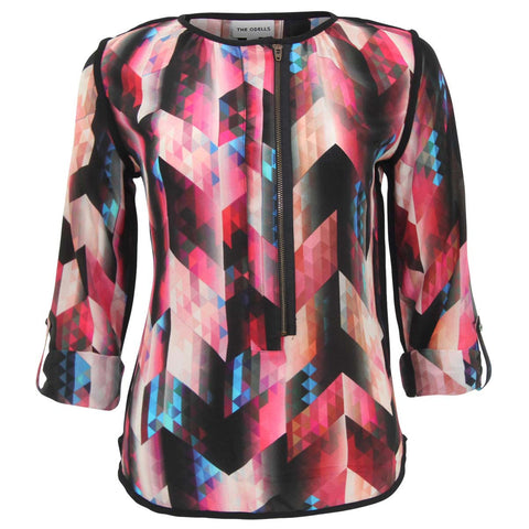 Zipper Front Geometric Print Top
