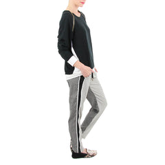 Black and White Print Elastic Waist Pants