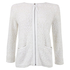 White and Warren Leather Trimmed Zipper Front Cardigan