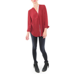 Zoa Crimson Blouse with Goldsign Gem Denim Leggings