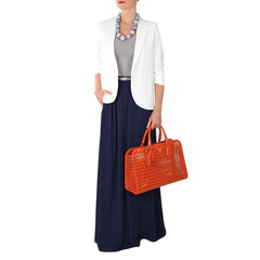 white blazer navy maxi skirt