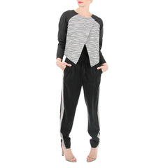 Black and Taupe Drawstring Tuxedo Pants