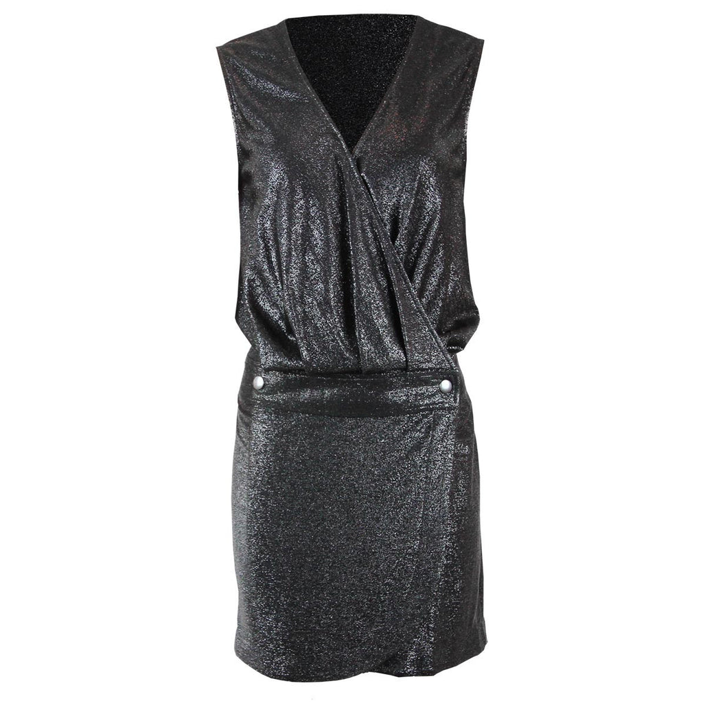 by zoe metallic black drape front cocktail dress