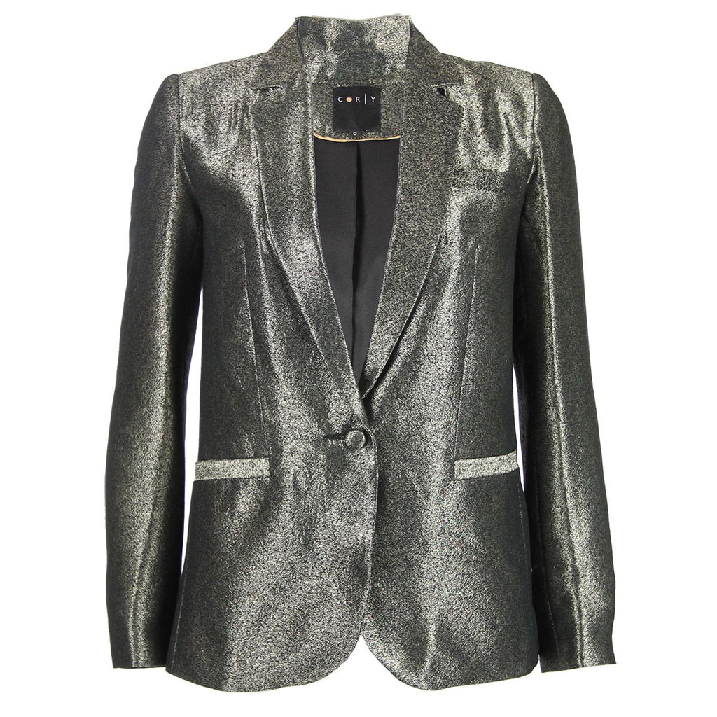 corey lyn calter lou boyfriend blazer metallic gold