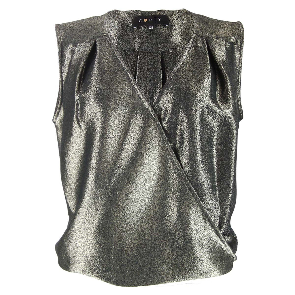 corey lyn calter crossover metallic gold top
