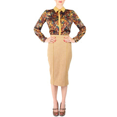 crop by david peck gold herringbone skirt nature print blouse
